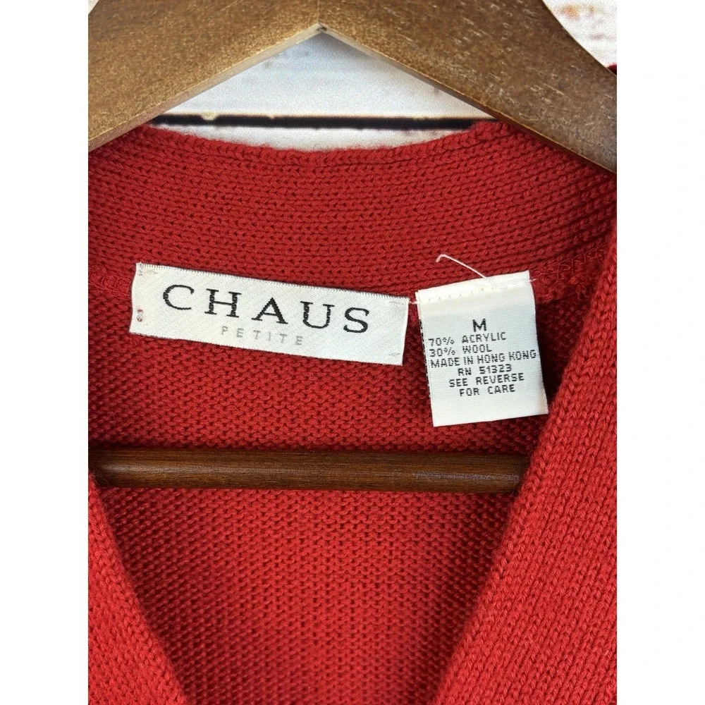 Vintage Sweater Vest Wool Blend Red Button M Pockets V-Neck Academia Silver